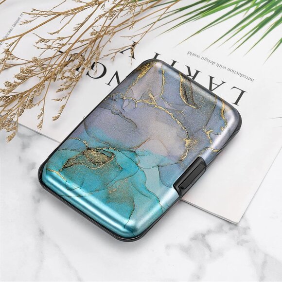 Wallet Credit Cards Holder Blue Purple Marble - Picture 7 of 7